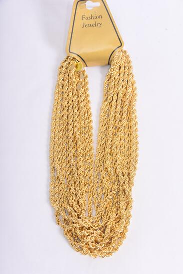 Necklace Rope Chain 3 mm Wide,24 inch Wide Gold / 12 pcs = Dozen Gold , 24" Long , 3 mm Wide , Hang Tag & OPP Bag