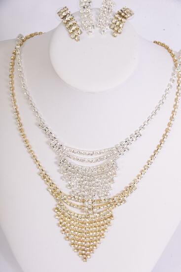 Necklace Sets Rhinestone Post / Sets Post , Size - 18 inch , Extension Chain , Black Velvet Display Card & OPP Bag & UPC Code , Choose Finishes