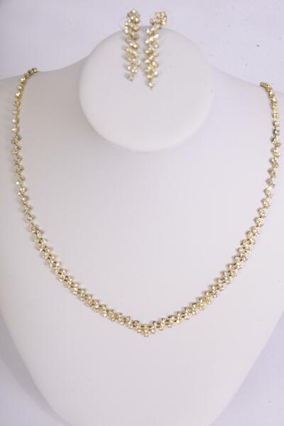 Necklace Sets Rhinestone Post / Sets Post , Size - 18 inch , Extension Chain , Black Velvet Display Card & OPP Bag & UPC Code 