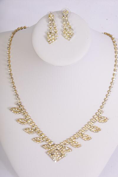 Necklace Sets Rhinestones Post / Sets Post , Size - 18 inch , w Extension Chain , Black Velvet Display Card & OPP Bag & UPC Code , Choose Finishes