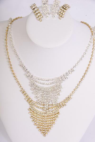 Necklace Sets Rhinestone Post / Sets Post , Size - 18 inch , Extension Chain , Black Velvet Display Card & OPP Bag & UPC Code , Choose Finishes