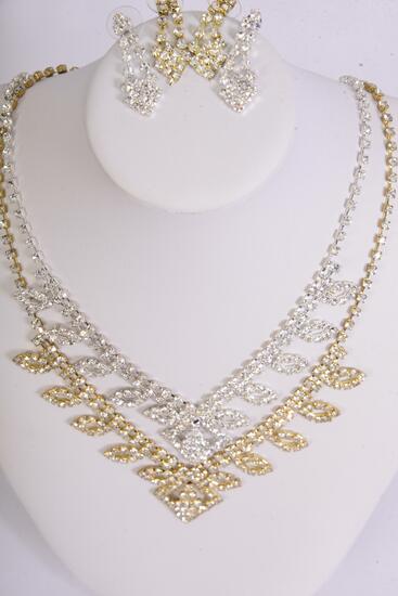 Necklace Sets Rhinestones Post / Sets Post , Size - 18 inch , w Extension Chain , Black Velvet Display Card & OPP Bag & UPC Code , Choose Finishes
