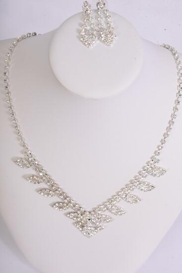 Necklace Sets Rhinestones Silver Post / Sets Post , Size - 18 inch , Extension Chain , Black Velvet Display Card & OPP Bag & UPC Code