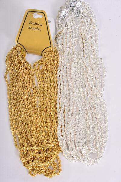 Necklace Rope Chain 5 mm Wide 20 inches / 12 pcs = Dozen Rope , 5 mm Wide , 20" Long ,Choose gold or Silver finish