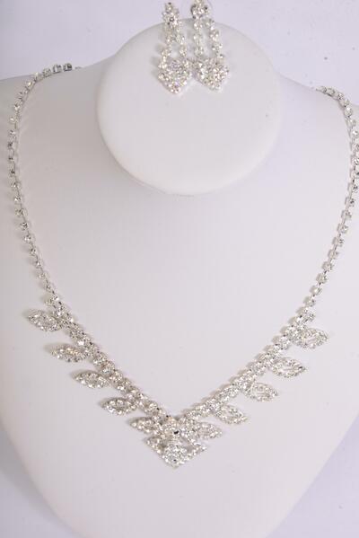 Necklace Sets Rhinestones Post / Sets Post , Size - 18 inch , w Extension Chain , Black Velvet Display Card & OPP Bag & UPC Code , Choose Finishes