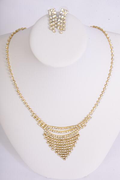 Necklace Sets Rhinestone Post / Sets Post , Size - 18 inch , Extension Chain , Black Velvet Display Card & OPP Bag & UPC Code , Choose Finishes