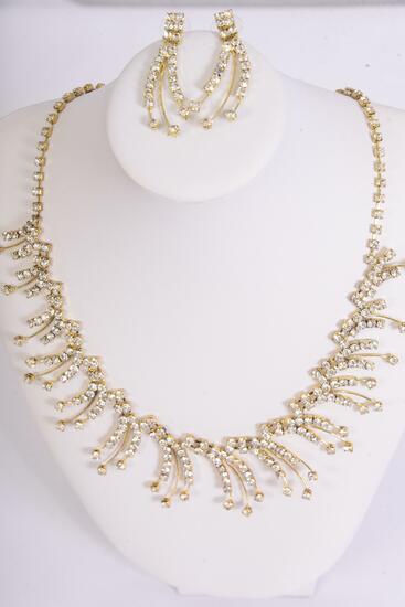 Necklace Sets Gold Rhinestones Post / Sets Gold , Post , 18" w Extension Chain , Black Velvet Display Card & OPP bag & UPC Code