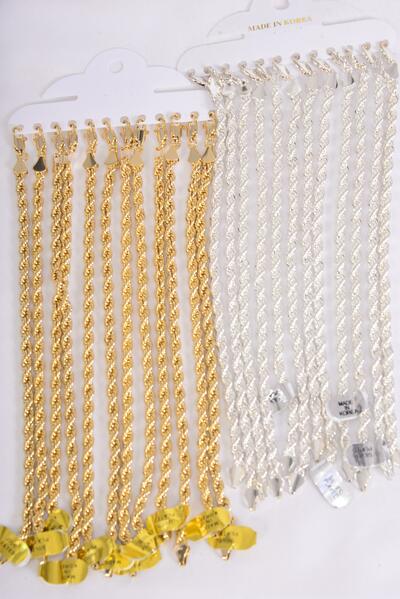 Chain Bracelet Rope Chain 5 mm Wide 8 inch Long / 12 pcs = Dozen Size - 8 inch , 5 mm Wide , Hang tag & OPP bag , Choose Finishes