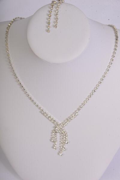 Necklace Sets Rhinestone Drops / Sets Post , 18" w Extension Chain , Display Card & OPP bag & UPC Code