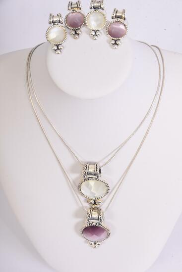 Necklace Sets Snake chain Round Cat-eye Pendant / Sets Pendant Size - 2" x 1" Wide , 20" Chain , Display Card & Opp Bag & UPC Code , Choose Colors
