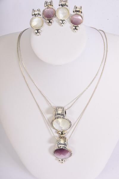 Necklace Sets Snake chain Round Cat-eye Pendant / Sets Pendant Size - 2" x 1" Wide , 20" Chain , Display Card & Opp Bag & UPC Code , Choose Colors