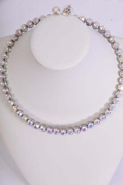 Necklace Sets Choker Iridescent CZ Cubic Zirconium Magnetic Catch / Sets  Magnetic Catch , Post , 16 Wide , Flexible , Velvet Display Card & OPP Bag 