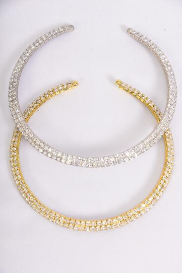 Necklace Choker Choker 2 Layered Flexible Rhinestones / PC Flexible , 16" Choker , Velvet Display Card & OPP Bag & UPC Code , Choose Gold or Silver Colors
