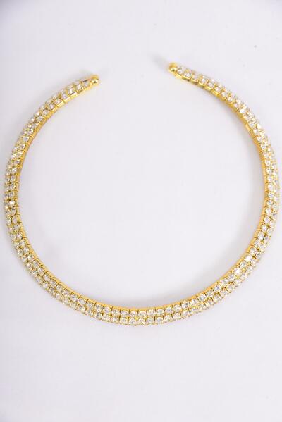 Necklace Choker Choker 2 Layered Flexible Rhinestones / PC Flexible , 16" Choker , Velvet Display Card & OPP Bag & UPC Code , Choose Gold or Silver Colors