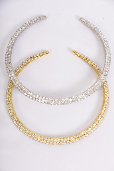 Necklace Choker Choker 2 Layered Flexible Rhinestones / PC Flexible , 16" Choker , Velvet Display Card & OPP Bag & UPC Code , Choose Gold or Silver Colors