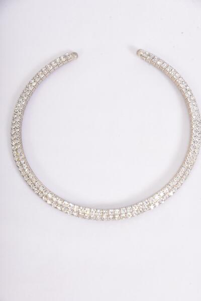 Necklace Choker Choker 2 Layered Flexible Rhinestones / PC Flexible , 16" Choker , Velvet Display Card & OPP Bag & UPC Code , Choose Gold or Silver Colors