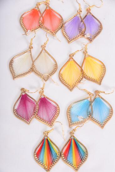 Earrings Contemporary Color Asst Multi / 12 pair = Dozen Fish Hook , Size - 1.5" x 1" , 2 Fuchsia , 2 Blue , 2 Yellow , 2 Wh , 1 Purple , 2 Rainbow , 1 Orange Pattern Asst , Earring Card & OPP Bag & UPC Code