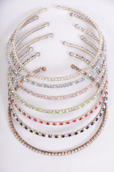 Necklace Choker Flexible Rhinestone / 12 pcs = Dozen  Flexible , Size - 16" , Velvet Display Card & OPP Bag & UPC Code ,  Choose Colors