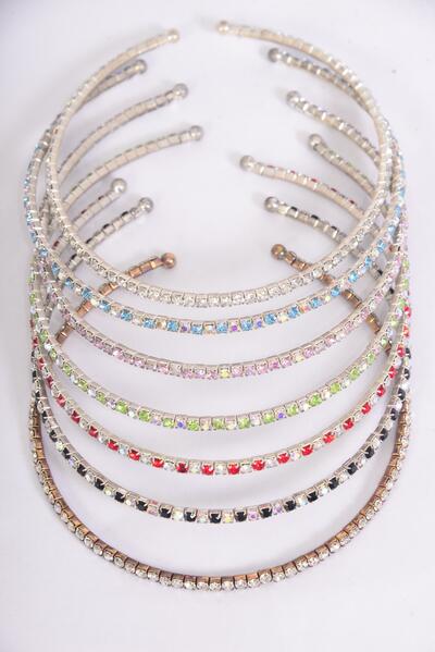 Necklace Choker Flexible Rhinestone / 12 pcs = Dozen  Flexible , Size - 16" , Velvet Display Card & OPP Bag & UPC Code ,  Choose Colors