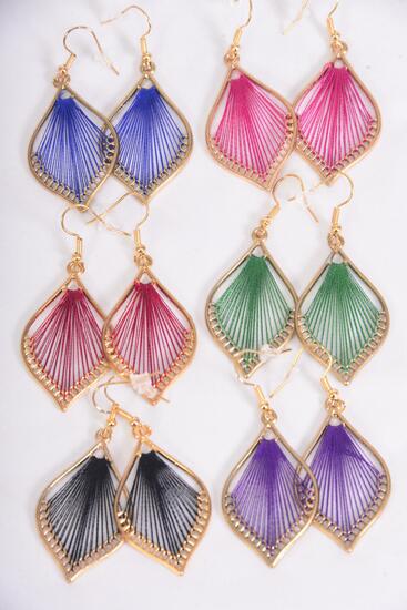 Earrings Contemporary Color Asst Dark Multi / 12 pair = Dozen Fish Hook , Size - 1.5" x 1" Wide , 2 Of Each Pattern Asst , Earring Card & OPP Bag & UPC Code