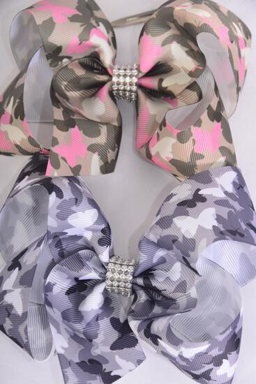 Hair Bow Jumbo Camouflage Butterfly Print Grosgrain Bow-tie Camo / 12 pcs Bow = Dozen Camo , Alligator Clip , Size - 6" x 5" Wide , 6 Of Each Pattern Asst , Hang Tag and UPC Code