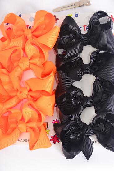 Hair Bows 48 pcs Grosgrain Bow-tie Black Orange Mix / 12 card = Dozen Alligator Clip , Size - 3" x 2" Wide , 6 Black , 3 Tangerine , 3 Autumn Orange Color Asst , 4 pcs per Card ,12 card = DZ