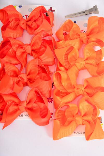 Hair Bows 48 pcs Grosgrain Bow-tie Orange Mix / 12 card = Dozen Orange Mix , Alligator Clip , Size - 3" x 2" Wide , 6 Tangerine , 6 Autumn Orange Color Asst , 4 pcs per Card , 12 card = Dozen