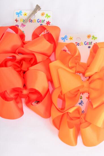 Hair Bows Large 36 pcs Grosgrain Bow-tie Orange / 12 card = Dozen Orange , Alligator Clip , Bow Size - 4" x 3" Wide , 3 pcs per card , 12 Card = Dozen