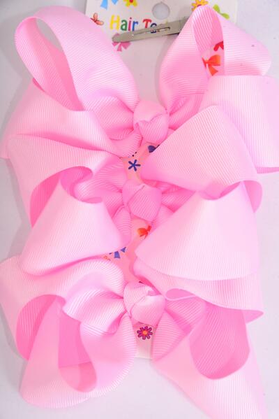 Hair Bows Large 36 pcs Grosgrain Bow-tie Baby Pink / 12 card = Dozen Baby Pink , Alligator Clip, Bow Size - 5" x 4" Wide , 3 pcs per card , 12 Card = Dozen