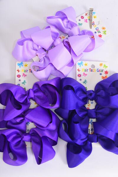 Hair Bows Large 36 pcs Grosgrain Bow-tie Purple Mix / 12 card = Dozen Alligator Clip , Bow Size - 5" x 4" Wide , 4 Lavender , 4 Purple , 4 Dark Purple Color Asst , 3 pcs per card , 12 Card = Dozen