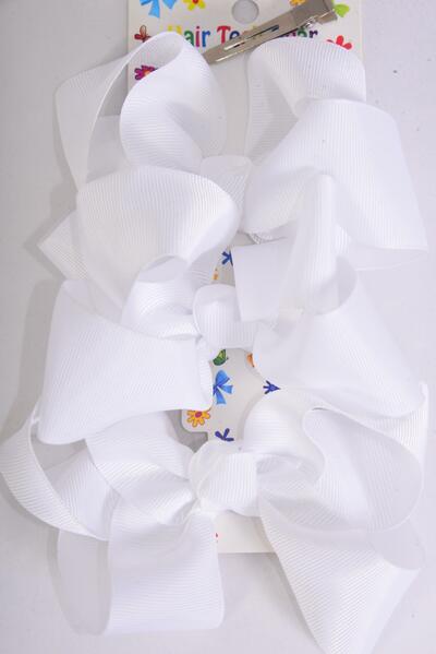Hair Bows Large 36 pcs Grosgrain Bow-tie White / 12 card = Dozen White , Alligator Clip , Bow Size - 4" x 3" Wide , 3 pcs per card , 12 Card = Dozen