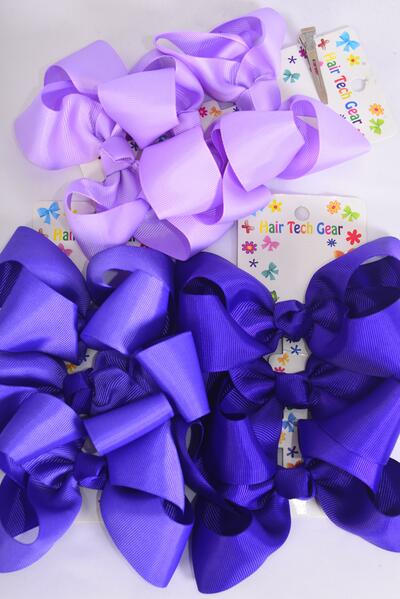 Hair Bows Large 36 pcs Grosgrain Bow-tie Purple Mix / 12 card = Dozen Alligator Clip , Bow Size-5"x 3.5" Wide , 4 Lavenser , 4 Purple , 4 Dark Purple Color Asst , 3 pcs per card , 12 Card = Dozen