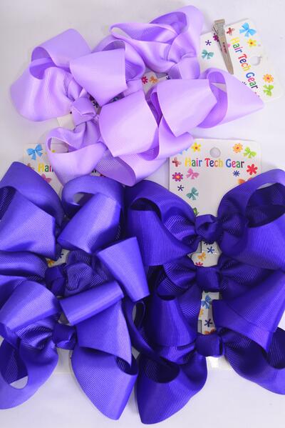 Hair Bows Large 36 pcs Grosgrain Bow-tie Purple Mix / 12 card = Dozen Alligator Clip , Bow Size - 4" x 3" Wide , 4 Lavender , 4 Purple , 4 Dark Purple Color Asst , 3 pcs per card , 12 Card = Dozen