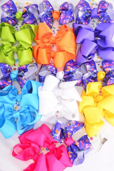 Hair Bows Large 36 pcs Blue Ocean Mermaid Grosgrain Bowtie Citrus / 12 card = Dozen Alligator Clip , Bow Size - 4" x 3" Wide , 2 White ,2 Fuchsia ,2 Purple ,2 Yellow ,2 Blue ,1 Lime ,1 Orange Asst ,3 pcs per Card ,12 Card = Dozen