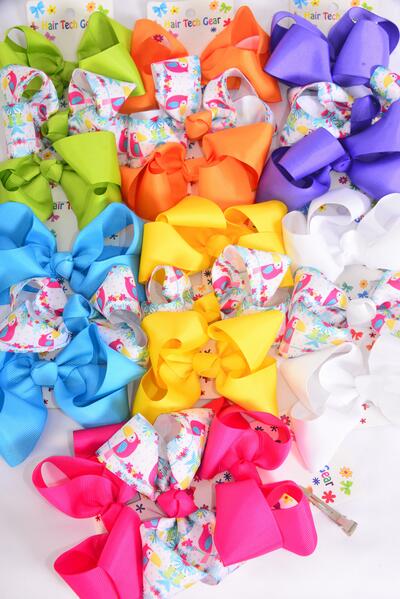 Hair Bows Large 36 pcs Toucan Grosgrain Bow-tie Citrus / 12 card = Dozen Alligator Clip , Bow Size-4"x 3" Wide , 2 White , 2 Fuchsia , 2 Purple , 2 Yellow , 2 Blue , 1 Lime , 1 Orange Mix , 3 pcs per Card , 12 Card = Dozen