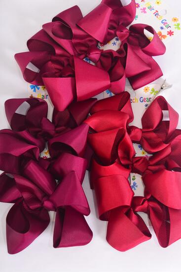 Hair Bows Large 36 pcs Grosgrain Bowtie Burgundy Mix / 12 card = Dozen Alligator Clip , Bow Size - 4" x 3" Wide , 4 Scarlet , 4 Burgundy , 4 Wine  Color Asst , 3 pcs per card ,12 Card = Dozen