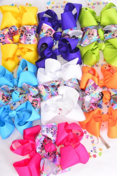 Hair Bows Large 36 pcs LOL Doll Grosgrain Bow-tie Citrus / 12 card = Dozen Alligator Clip , Bow Size - 4" x 3" Wide ,2 White ,2 Fuchsia ,2 Purple ,2 Yellow ,2 Blue ,1 Lime ,1 Orange Color Ass , 3 pcs per Card, 12 Card = Dozen