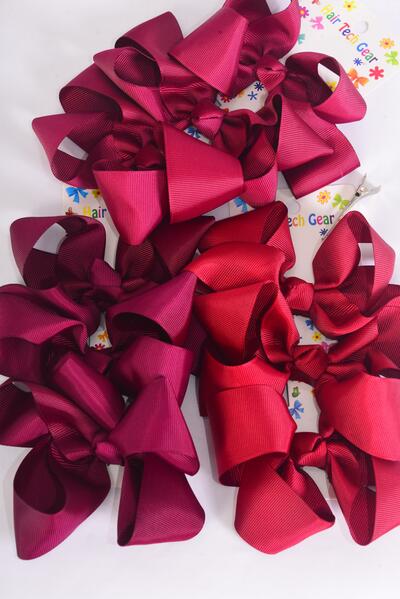 Hair Bows Large 36 pcs Grosgrain Bowtie Burgundy Mix / 12 card = Dozen Alligator Clip , Bow Size - 5" x 4" Wide , 4 Scarlet , 4 Burgundy , 4 Wine  Color Asst , 3 pcs per card ,12 Card = Dozen