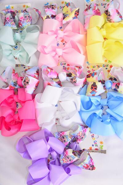 Hair Bows Large 36 pcs LOL Doll Grosgrain Bow-tie Pastel / 12 card = Dozen  Alligator Clip , Bow Size - 4" x 3" Wide , 2 White , 2 Hot Pink , 2 Lavender , 2 Baby Pink , 2 Mint , 1 Yellow , 1 Blue Mix , 12 Card = Dozen