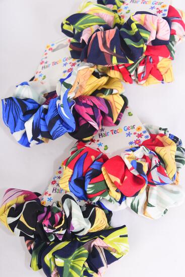 Scrunchies 24 pcs Scrunchies Leaf Pattern Mix Multi / 12 card = Dozen  Stretch , 3 Of each Pattern Asst , Hang Tag & OPP Bag             