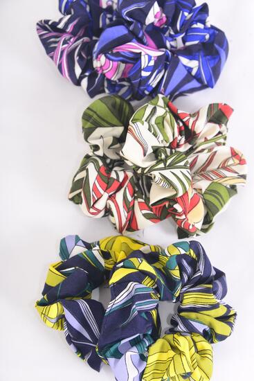 Scrunchies 24 pcs Scrunchies Leaf Pattern Mix Multi / 12 card = Dozen Stretch , 4 Of each Pattern Asst , Hang Tag & OPP 