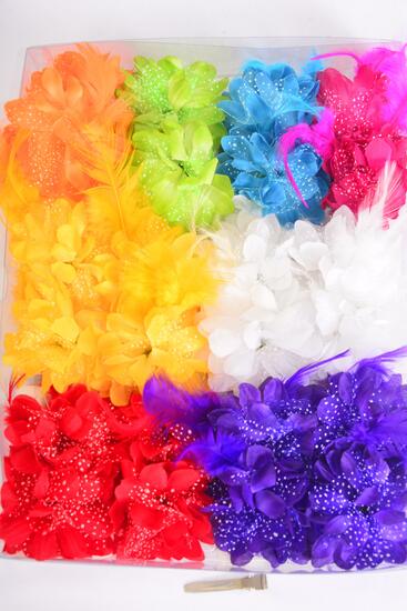 Flower 24 pcs Baby Breath Feathers Multi / 24 pcs Flower = Dozen Alligator Clip , Size - 2.75" Wide , 2 Red , 2 White , 2 Yellow , 2 Purple , 1 Fuchsia , 1 Blue , 1 Lime , 1 Orange Color Asst