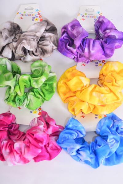Scrunchies 24 pcs Cotton Stretch Tiedye Water Color Mix / 12 card= Dozen Stretch , 2 Of Each Pattern Asst , Hang Tag & Opp Bag & UPC Code