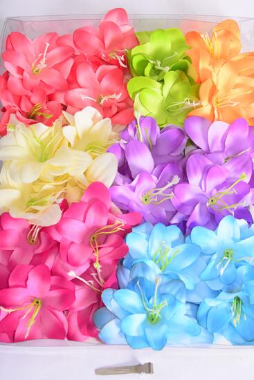 Flower 24 pcs Flower Multi / 24 pcs Flower = Dozen Alligator Clip , Size - 2.75" Wide ,  2 Beige , 2 Coral , 2 Lavender , 2 Blue , 2 Fuchsia , 1 Lime , 1 Orange Mix 