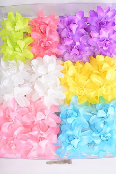 Flowers 24 pcs Alligator Clip Pastel / 24 pcs Flower = Dozen Flower Size - 2.75" Wide , 2 Purple , 2 Blue , 2 Pink , 2 Yellow, 1 White , 1 Lime , 1 Lavender , 1 Coral Pink Color Asst