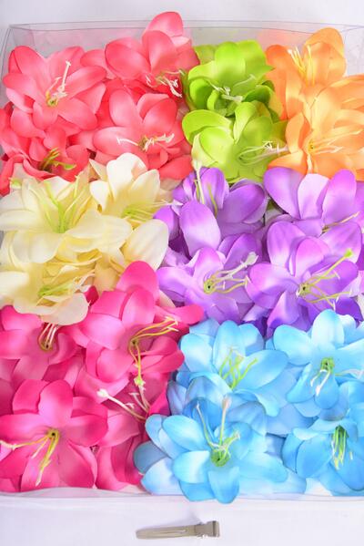 Flower 24 pcs Flower Multi / 24 pcs Flower = Dozen Alligator Clip , Size - 2.75" Wide ,  2 Beige , 2 Coral , 2 Lavender , 2 Blue , 2 Fuchsia , 1 Lime , 1 Orange Mix 