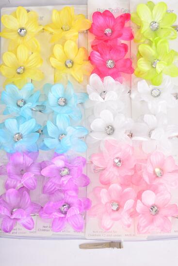 Flowers 24 pcs Flowers Pastel / 24 pcs Flower = Dozen  Alligator Clip , Flower Size - 2.5" Wide , 2 Hot Pink , 2 Lavender , 2 Blue , 2 White , 2 Pink , 1 Lime , 1 Yellow Color Asst