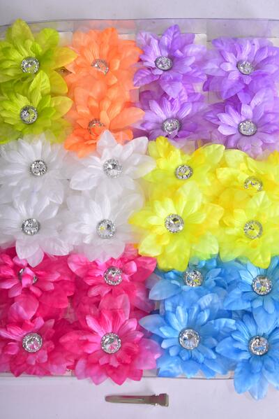 Flowers 24 pcs Multi / 24 pcs Flower = Dozen Alligator Clip , Flower Size - 2.75" Wide , 2 Red , 2 Yellow , 2 Purple , 2 Fuchsia , 1 White , 1 Blue , 1 Lime , 1 Orange Color asst.