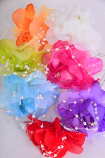 Flower Hat Pin Multi String Beads / 12 pcs Flower = Dozen    Hat Pin , Flower Size-3" , Pin-3", 2 Red ,2 Fuchsia ,2 Blue ,2 Purple ,2 White , 1 Orange , 1 Lime Mix , Display Card & UPC Code , Clear Box