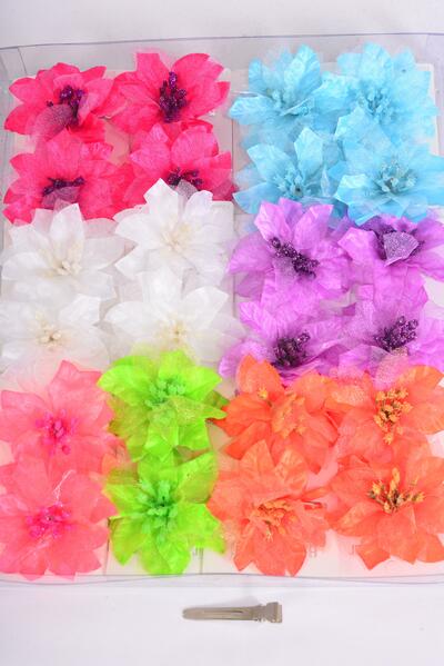 Flowers 24 pcs Bunch Layer Flowers Multi / 24 pcs Flower = Dozen Alligator Clip , Flower Size -2.5" Wide , 2 Fuchsia , 2 Blue , 2 Purple , 2 White , 1 Orange , 1 Lime , 1 Lavender , 1 Pink Color Asst